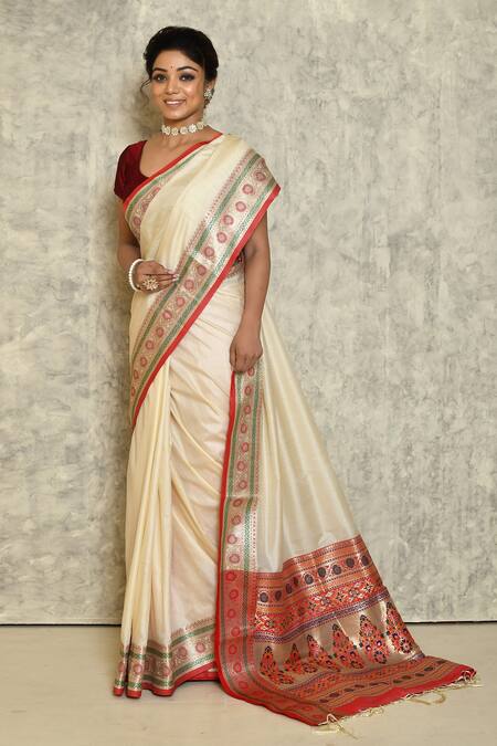 Buy Cream Viscose Silk Woven Floral Garden Saree With Running Blouse For  Women by Nazaakat by Samara Singh Online at Aza Fashions.