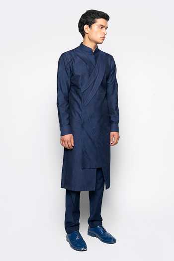 Amaare_Blue Wool Bend Asymmetric Kurta And Pant Set _Online_at_Aza_Fashions