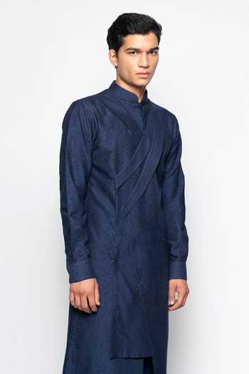 Shop_Amaare_Blue Wool Bend Asymmetric Kurta And Pant Set _Online_at_Aza_Fashions