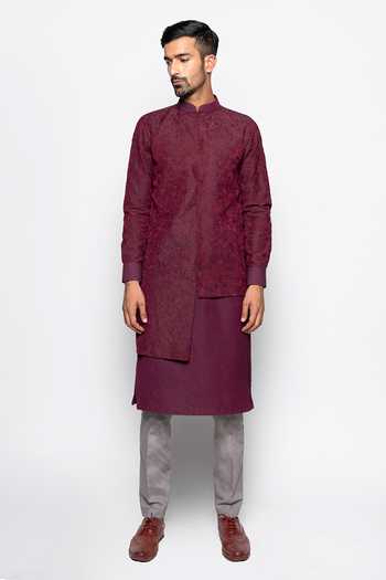 Amaare_Purple Wool Bend Layered Kurta And Pant Set _Online_at_Aza_Fashions