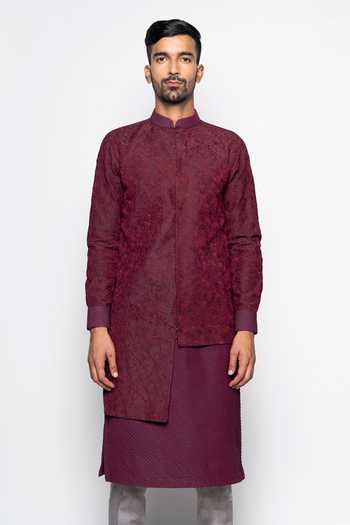 Buy_Amaare_Purple Wool Bend Layered Kurta And Pant Set _Online_at_Aza_Fashions