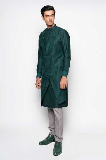 Amaare_Green Wool Bend Layered Kurta And Pant Set _Online_at_Aza_Fashions