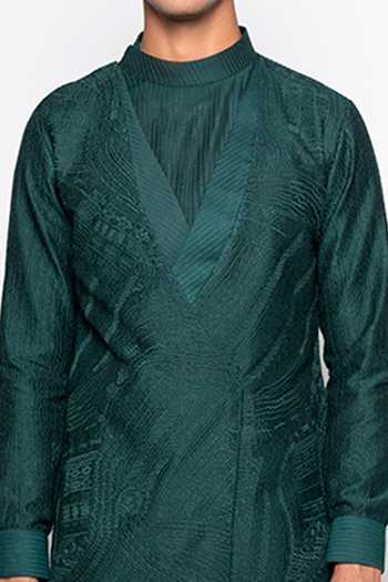 Amaare_Green Wool Bend Layered Kurta And Pant Set _at_Aza_Fashions