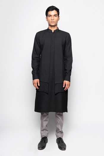 Amaare_Black Wool Bend Layered Kurta And Pant Set _Online_at_Aza_Fashions