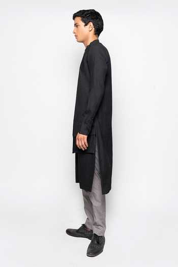 Buy_Amaare_Black Wool Bend Layered Kurta And Pant Set _Online_at_Aza_Fashions