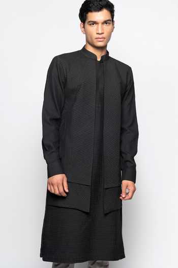 Shop_Amaare_Black Wool Bend Layered Kurta And Pant Set _Online_at_Aza_Fashions