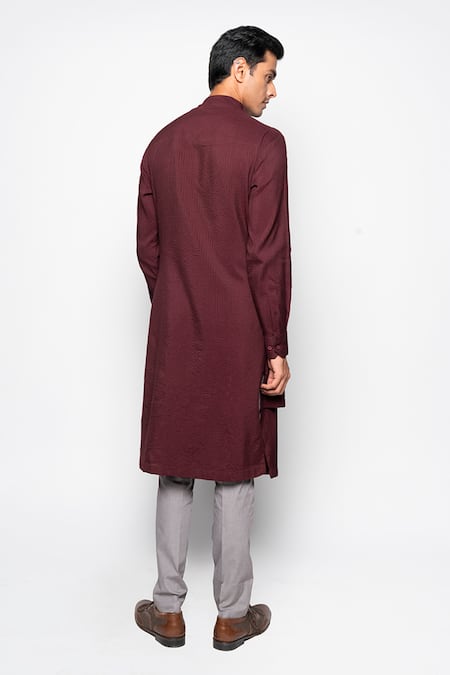Shop Amaare Maroon Wool Bend Layered Kurta And Pant Set at Aza Fashions Shop_Amaare_Maroon Wool Bend Layered Kurta And Pant Set _at_Aza_Fashions