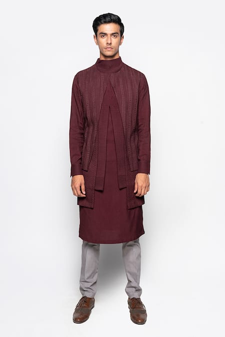 Buy Amaare Maroon Wool Bend Layered Kurta And Pant Set Online at Aza Fashions Buy_Amaare_Maroon Wool Bend Layered Kurta And Pant Set _Online_at_Aza_Fashions