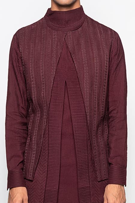 Amaare Maroon Wool Bend Layered Kurta And Pant Set at Aza Fashions Amaare_Maroon Wool Bend Layered Kurta And Pant Set _at_Aza_Fashions