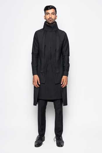 Amaare_Black Wool Bend Layered Kurta And Pant Set _Online_at_Aza_Fashions