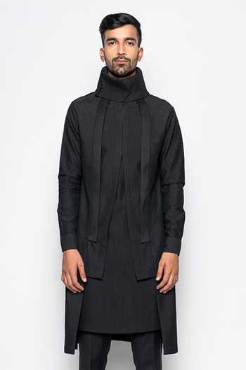 Shop_Amaare_Black Wool Bend Layered Kurta And Pant Set _Online_at_Aza_Fashions