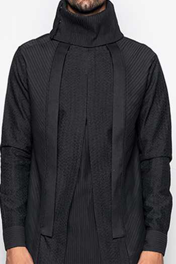 Amaare_Black Wool Bend Layered Kurta And Pant Set _at_Aza_Fashions