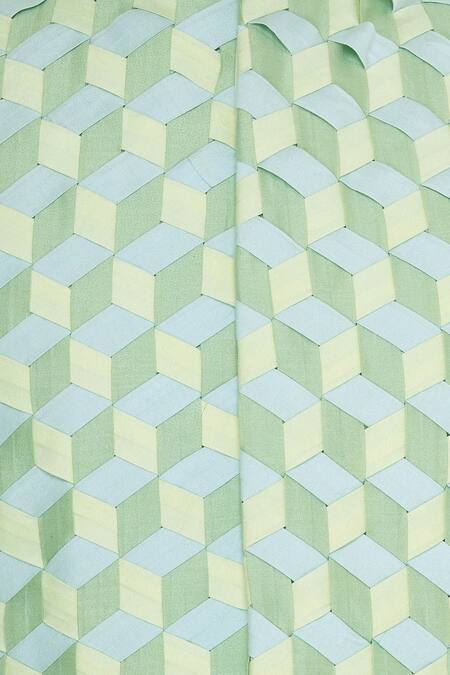 Kunal Anil Tanna_Blue Spun Silk Embroidered Geometric Pattern Bundi Jacket With Kurta  _at_Aza_Fashions