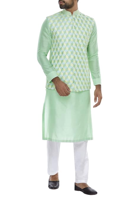 Kunal Anil Tanna Geometric Pattern Bundi Jacket With Kurta 