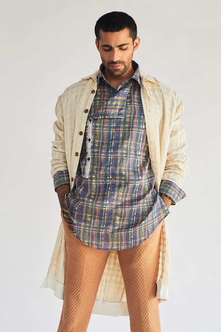 Kunal Anil Tanna Blue Cotton Jacket And Pant Set  