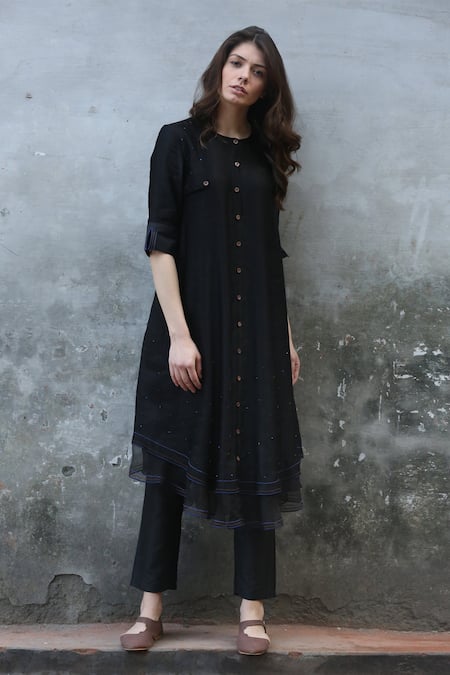 I Am Design Black Sequin Round Neck Embroidered Kurta With Pant And Woven Dupatta Online at Aza Fashions I Am Design_Black Sequin Round Neck Embroidered Kurta With Pant And Woven Dupatta _Online_at_Aza_Fashions