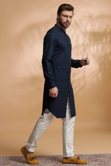 Seven_Blue Cotton Kurta Set_Online_at_Aza_Fashions