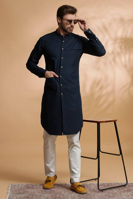 Buy_Seven_Blue Cotton Kurta Set_Online_at_Aza_Fashions