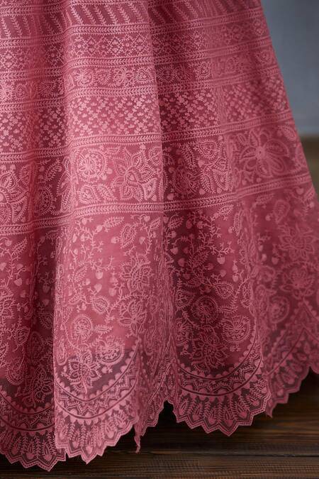 Buy_Torani_Pink Handwoven Chanderi Silk Organza Lehenga_Online_at_Aza_Fashions