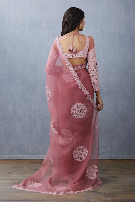 Shop_Torani_Pink Silk Organza Saree  _at_Aza_Fashions