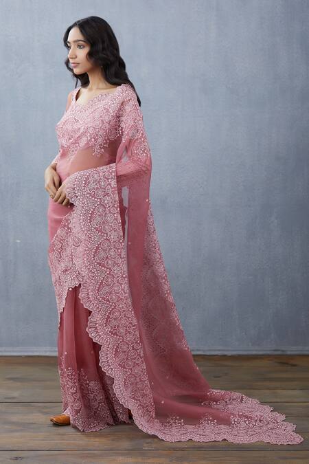 Shop_Torani_Pink Silk Organza Saree _Online_at_Aza_Fashions