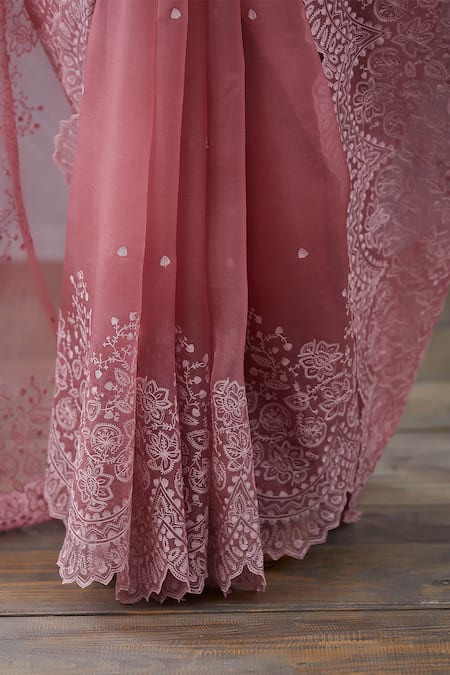 Torani_Pink Silk Organza Saree _at_Aza_Fashions