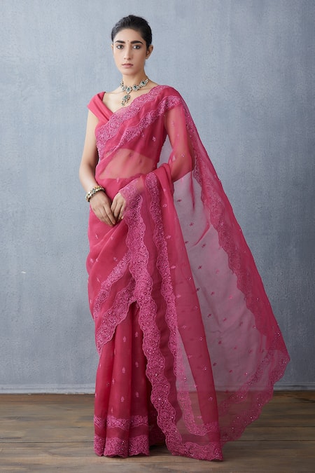 Torani_Red Silk Organza Saree_Online_at_Aza_Fashions