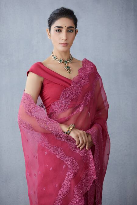 Buy_Torani_Red Silk Organza Saree_Online_at_Aza_Fashions