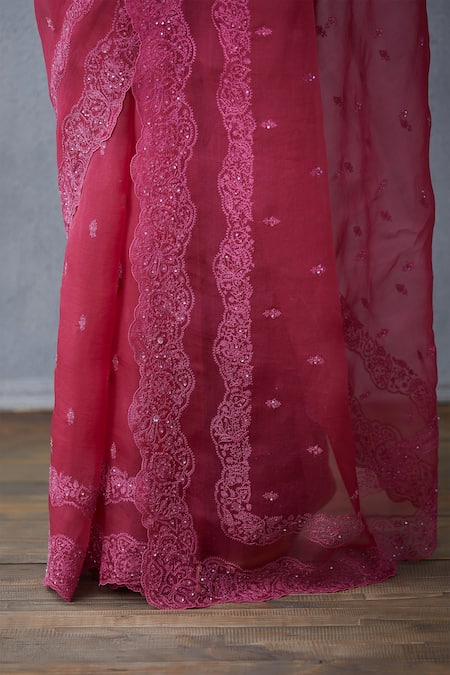 Shop_Torani_Red Silk Organza Saree_Online_at_Aza_Fashions