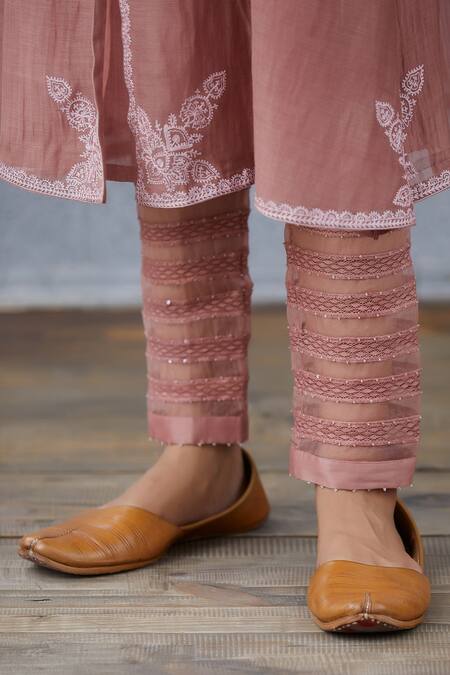 Shop_Torani_Pink Angrakha And Pant Tulle & Silk Organza & Gulbahar Kiyah Kurta Set  _Online_at_Aza_Fashions