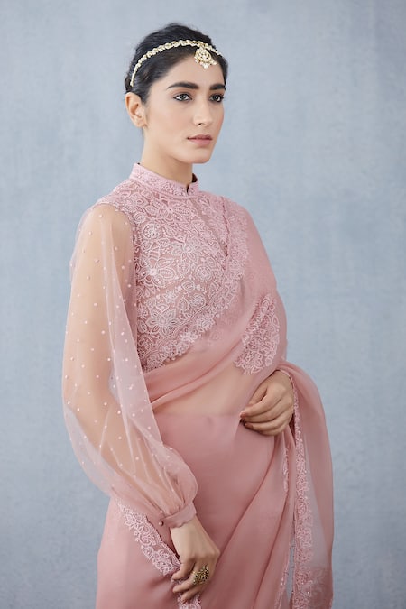 Torani_Pink Silk Organza Saree _Online_at_Aza_Fashions