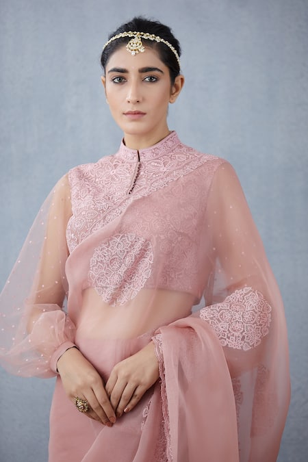 Buy_Torani_Pink Silk Organza Saree _Online_at_Aza_Fashions