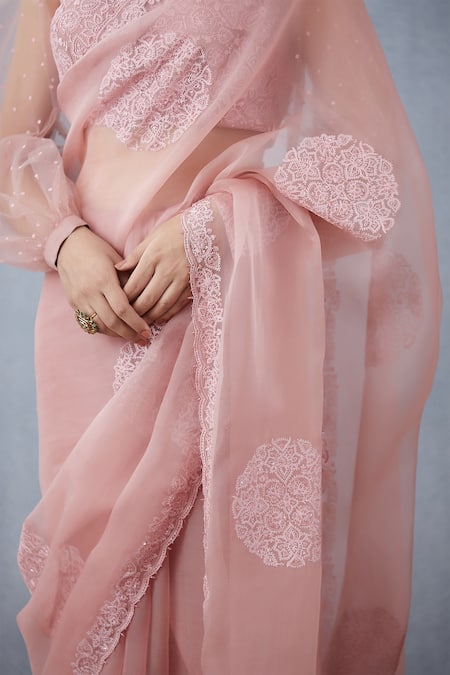 Shop_Torani_Pink Silk Organza Saree _Online_at_Aza_Fashions