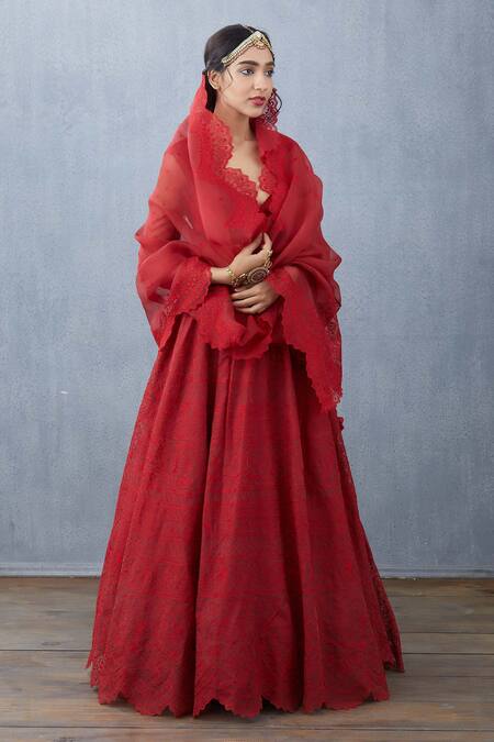 Buy Torani Red Handwoven Chanderi Silk Organza Lehenga Online at Aza Fashions Buy_Torani_Red Handwoven Chanderi Silk Organza Lehenga_Online_at_Aza_Fashions