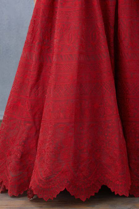 Shop Torani Red Handwoven Chanderi Silk Organza Lehenga Online at Aza Fashions Shop_Torani_Red Handwoven Chanderi Silk Organza Lehenga_Online_at_Aza_Fashions