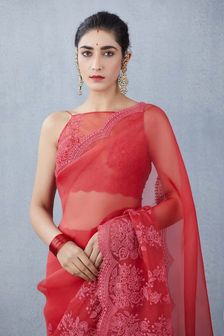 Buy_Torani_Red Silk Organza Saree _Online_at_Aza_Fashions