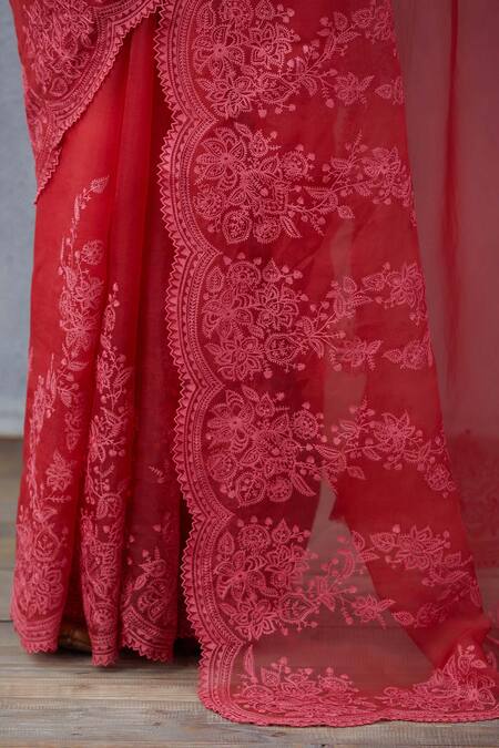 Shop_Torani_Red Silk Organza Saree _Online_at_Aza_Fashions