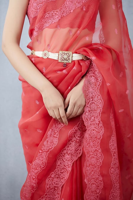 Shop_Torani_Red Silk Organza Saree _Online_at_Aza_Fashions