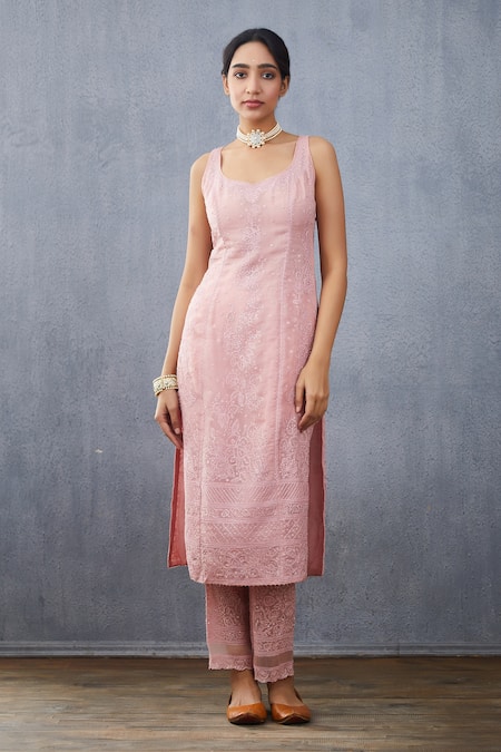 Torani Pink Silk Organza Gulbahar Shabnam Kurta Online at Aza Fashions Torani_Pink Silk Organza Gulbahar Shabnam Kurta_Online_at_Aza_Fashions