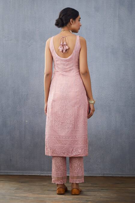 Shop Torani Pink Silk Organza Gulbahar Shabnam Kurta at Aza Fashions Shop_Torani_Pink Silk Organza Gulbahar Shabnam Kurta_at_Aza_Fashions