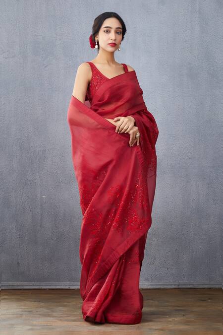 Torani Red Silk Organza U Neck Surkh Nida Blouse Online at Aza Fashions Torani_Red Silk Organza U Neck Surkh Nida Blouse _Online_at_Aza_Fashions