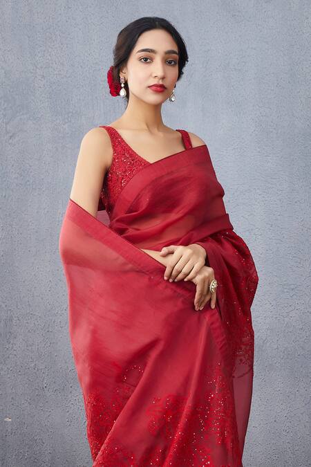 Buy Torani Red Silk Organza U Neck Surkh Nida Blouse Online at Aza Fashions Buy_Torani_Red Silk Organza U Neck Surkh Nida Blouse _Online_at_Aza_Fashions