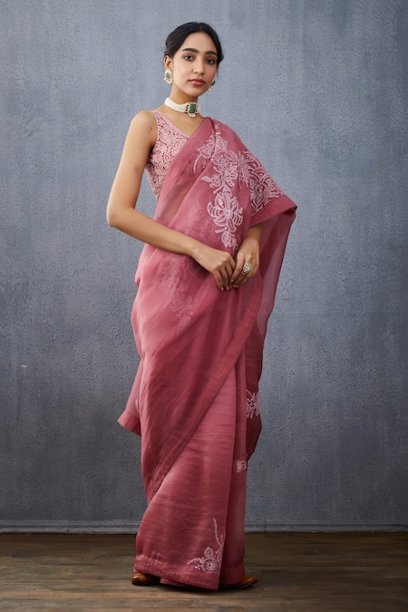 Torani_Pink Silk Organza Gulbaag Davya Saree _Online_at_Aza_Fashions