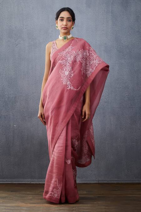 Buy_Torani_Pink Silk Organza Gulbaag Davya Saree _Online_at_Aza_Fashions