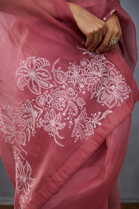 Torani_Pink Silk Organza Gulbaag Davya Saree _at_Aza_Fashions