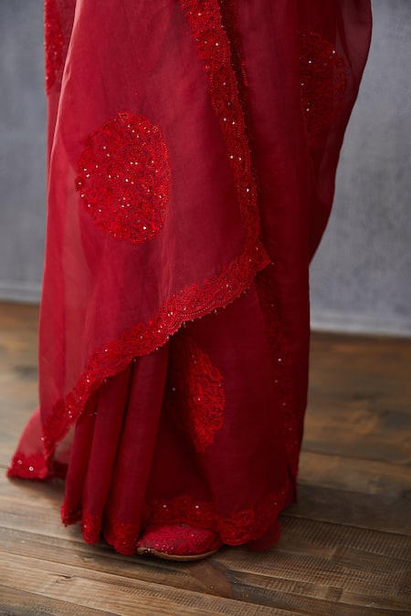 Shop_Torani_Red Silk Organza Surkh Aadira Saree _Online_at_Aza_Fashions