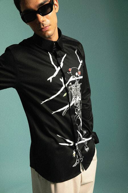 Sahil Aneja_Black Cotton Screen Print Primavera Shirt_Online_at_Aza_Fashions