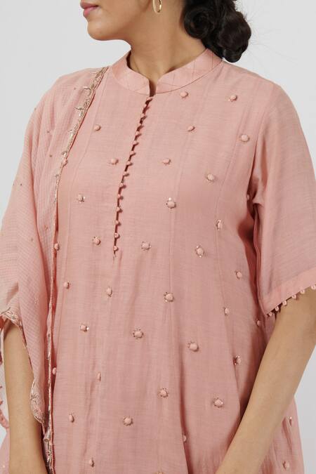 Buy_Brij_Pink Spun Silk, Kota Cotton, Zari Chanderi Embroidered Kalidar Kurta Set_Online_at_Aza_Fashions