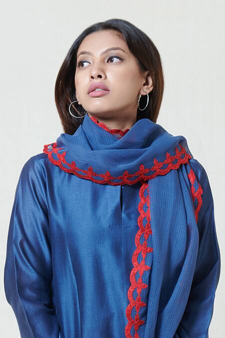 Buy Brij Blue Chanderi Silk Kurta Pant Set Online at Aza Fashions Buy_Brij_Blue Chanderi Silk Kurta Pant Set _Online_at_Aza_Fashions