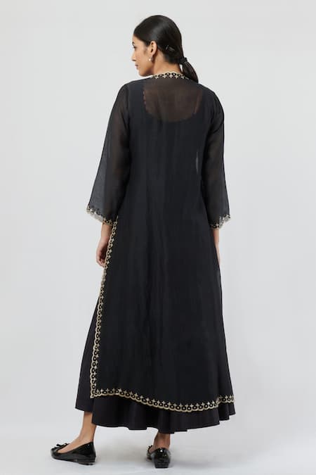 Shop Brij Black , Kora Dress Round Jacket Open Kalidar And Set at Aza Fashions Shop_Brij_Black , Kora Dress Round Jacket Open Kalidar And Set_at_Aza_Fashions
